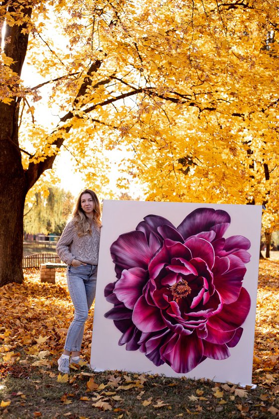 Peonies painting,  flower art, pink Peonies painting,  flowers realism art