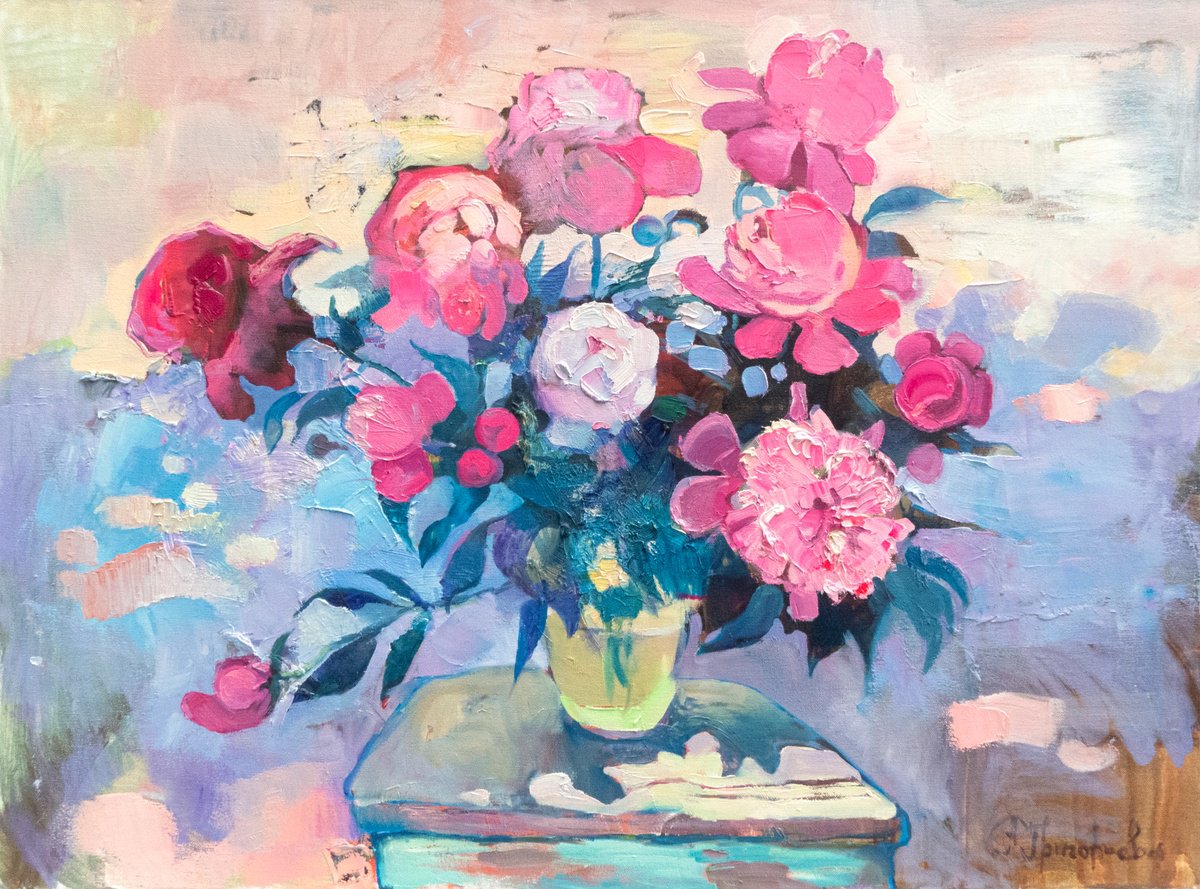 Peonies in the garden by Anastasiia Grygorieva