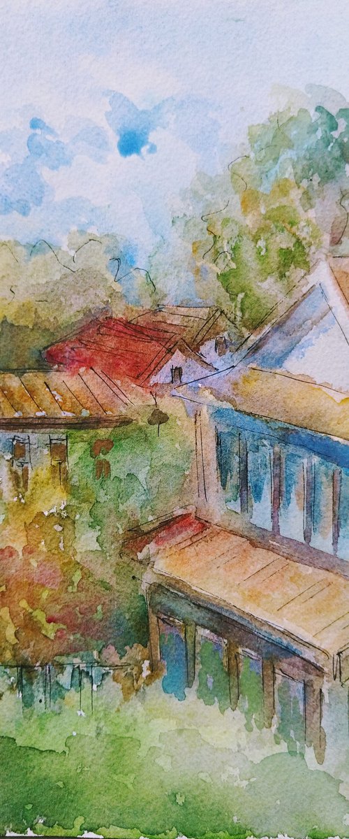 Rural sketch. Original watercolour painting by Yury Klyan