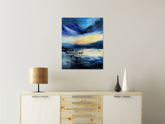 Sailboats at Evening Lake