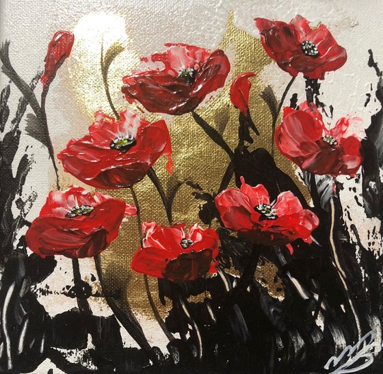 Poppies on gold leaf