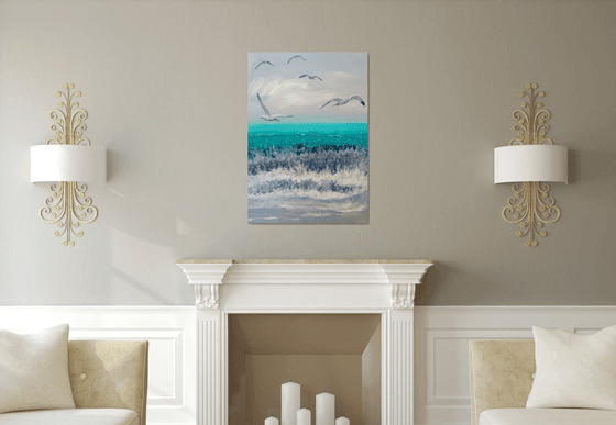 Seascape "Waves & Seagulls" LARGE Painting