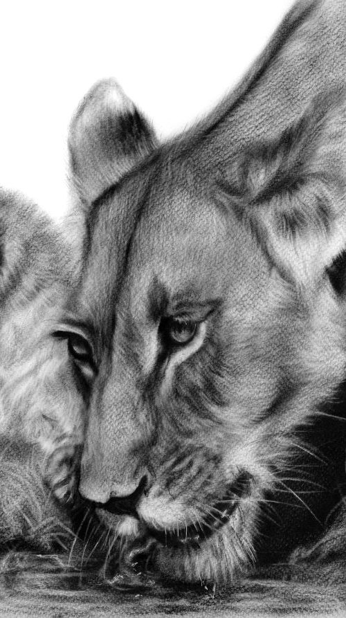 Lioness and her cub by Danguole Serstinskaja