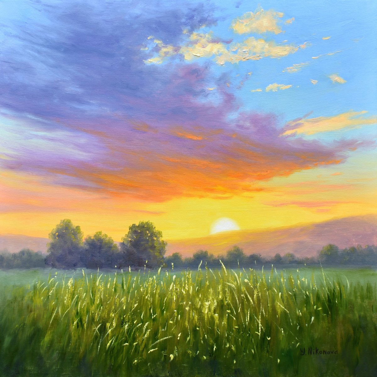 Impressionistic Landscape Oil Painting By Yulia Nikonova, 20 X 20", Soft Light, Original Artwork