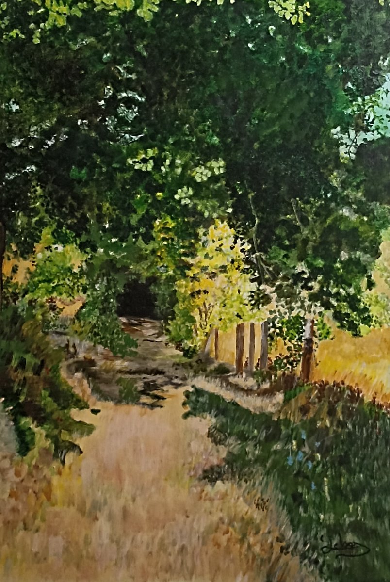 Impressionistic Landscape Oil Painting By Isabelle Lucas, 16 X 23, Path In The Forest, Original Artwork