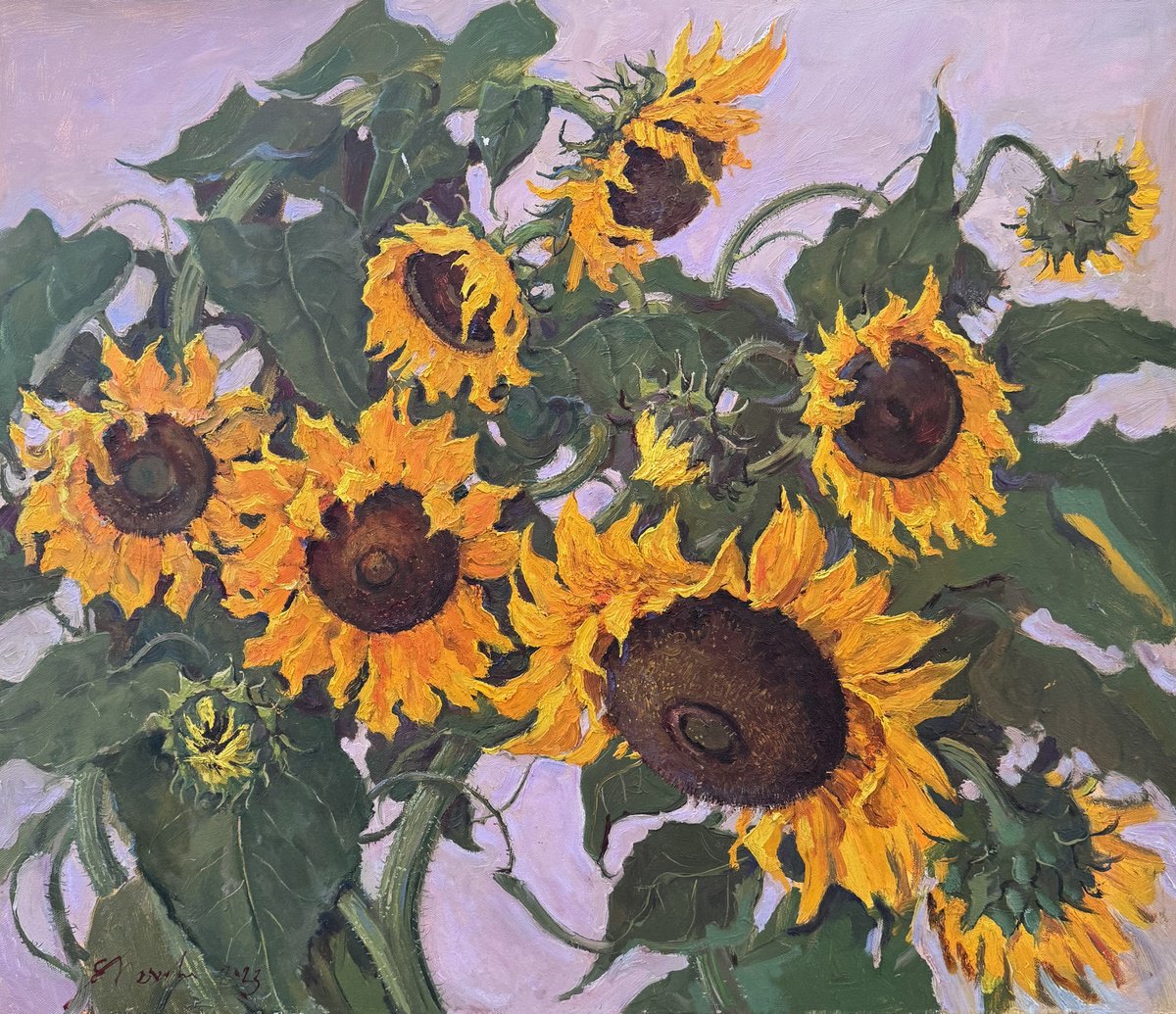 Impressionistic Still Life Oil Painting By Evgeniia Mekhova, 24 X 20, Sunflowers Still Life #3, Original Artwork