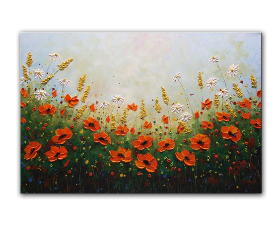 Wildflower Meadows Painting, Impasto Large Artwork