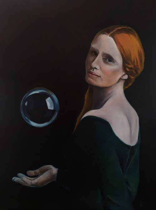 Portrait of a woman with the suspended sphere by Veronica Ciccarese