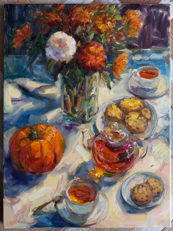 Still life with hot tea
