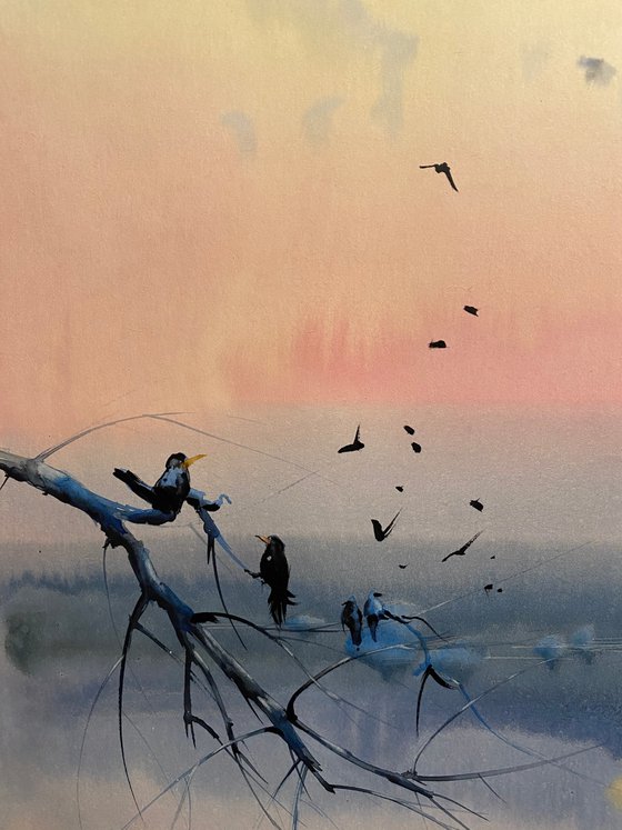 Sold Watercolor “Twilight meeting” perfect gift