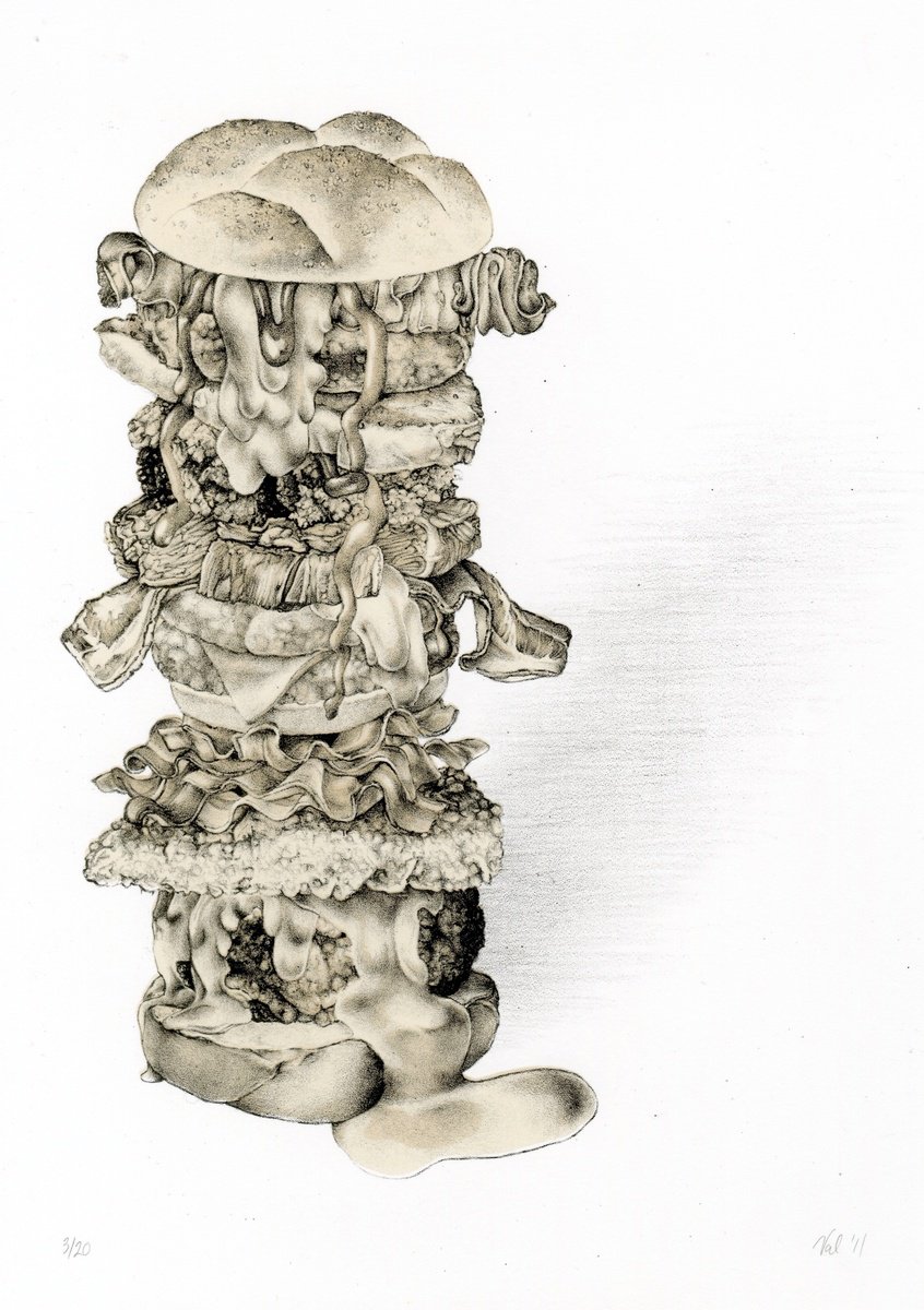 Illustrative Still Life Limited Edition Print By Valerie Syposz, 9 X 13", Untitled (Hamburger), Original Artwork