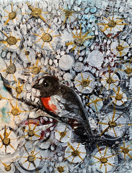 A Robin / Animals and Birds / Acrylic Painting / Original Artwork / Paintings on Canvas / Kitchen Decor / Bird Portrait / Gifts for Bird Lovers / Free Shipping