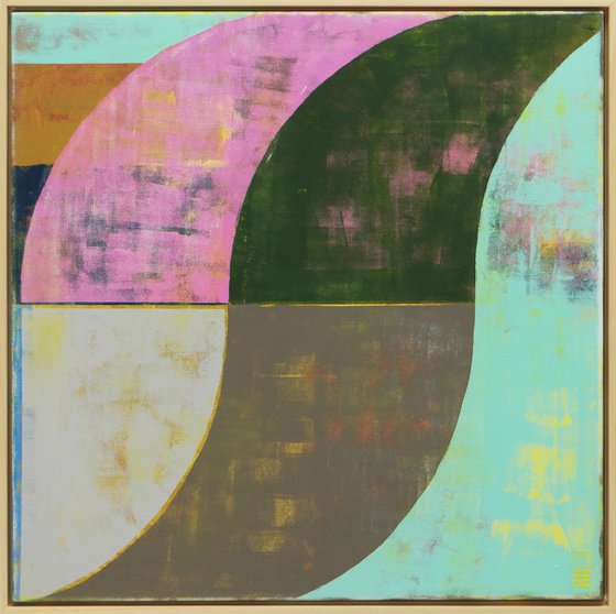 Abstract Painting - Incl. Frame - Circle in Circle Green - 85x85 cm - Ronald Hunter - 28J