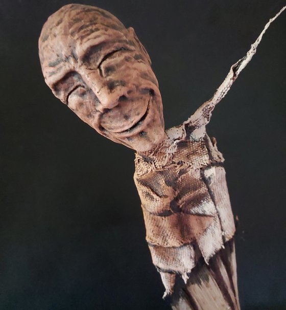 DREAMER clay and wood large expressive sculpture
