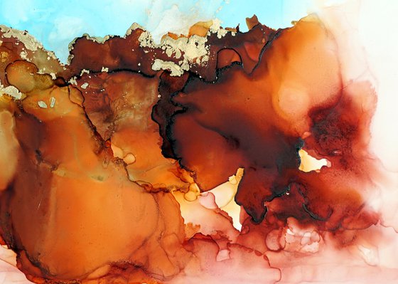 Explosion - Expressionist Original Ink Artwork - Abstract Art, Orange Colors Wall Art, Luxury Fluid Painting