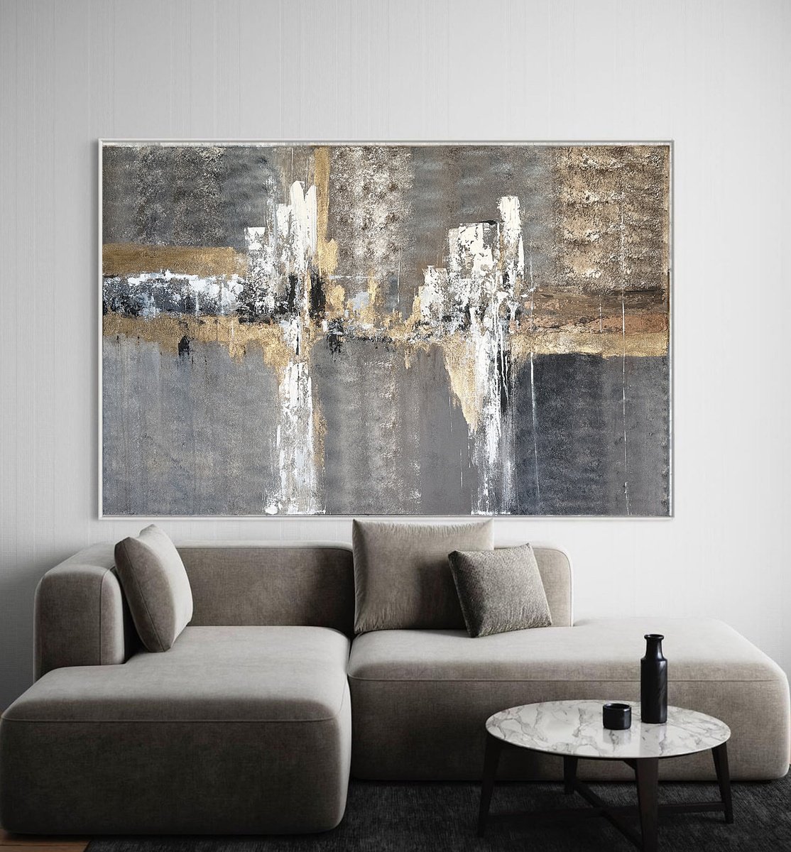 Expressive Abstract Acrylic Painting By Tatiana Malinovscaia, 55 X 39", Golden Pulse, Original Artwork