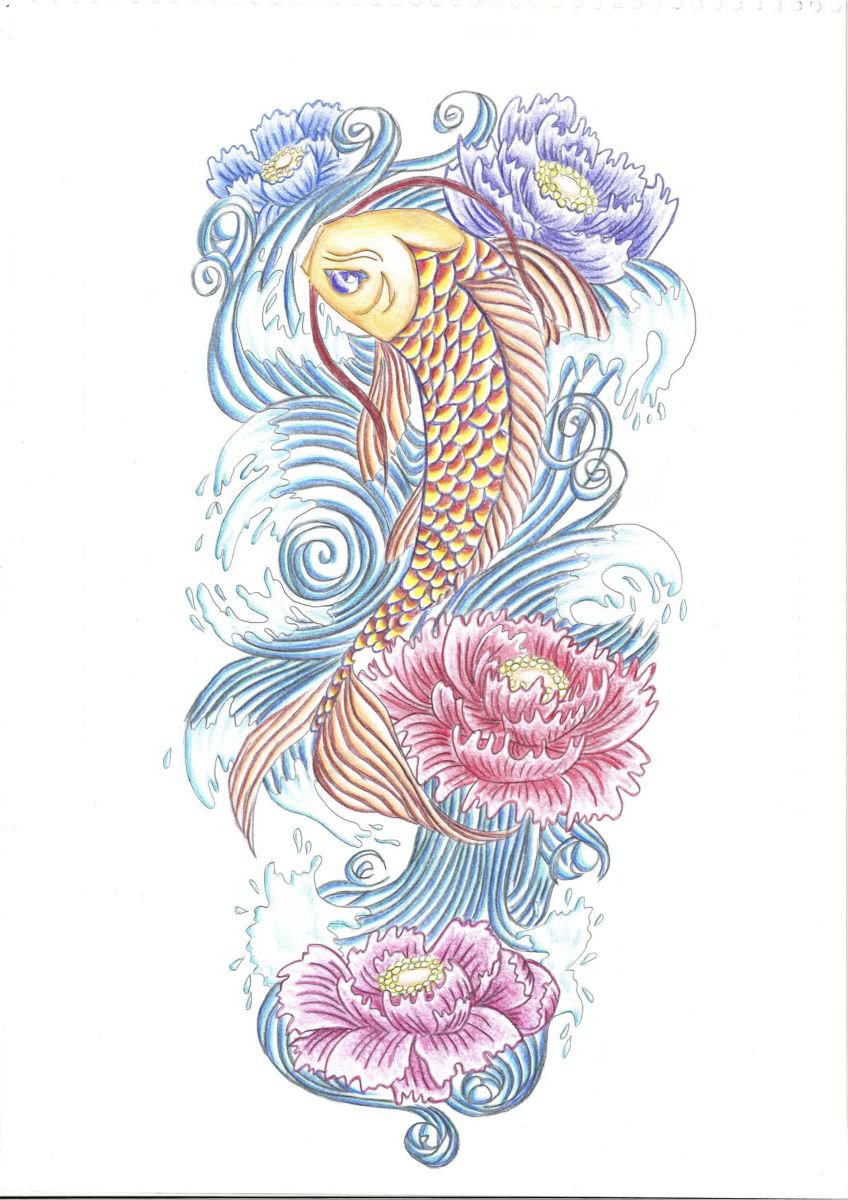 Koi and Peony by Kate Evans