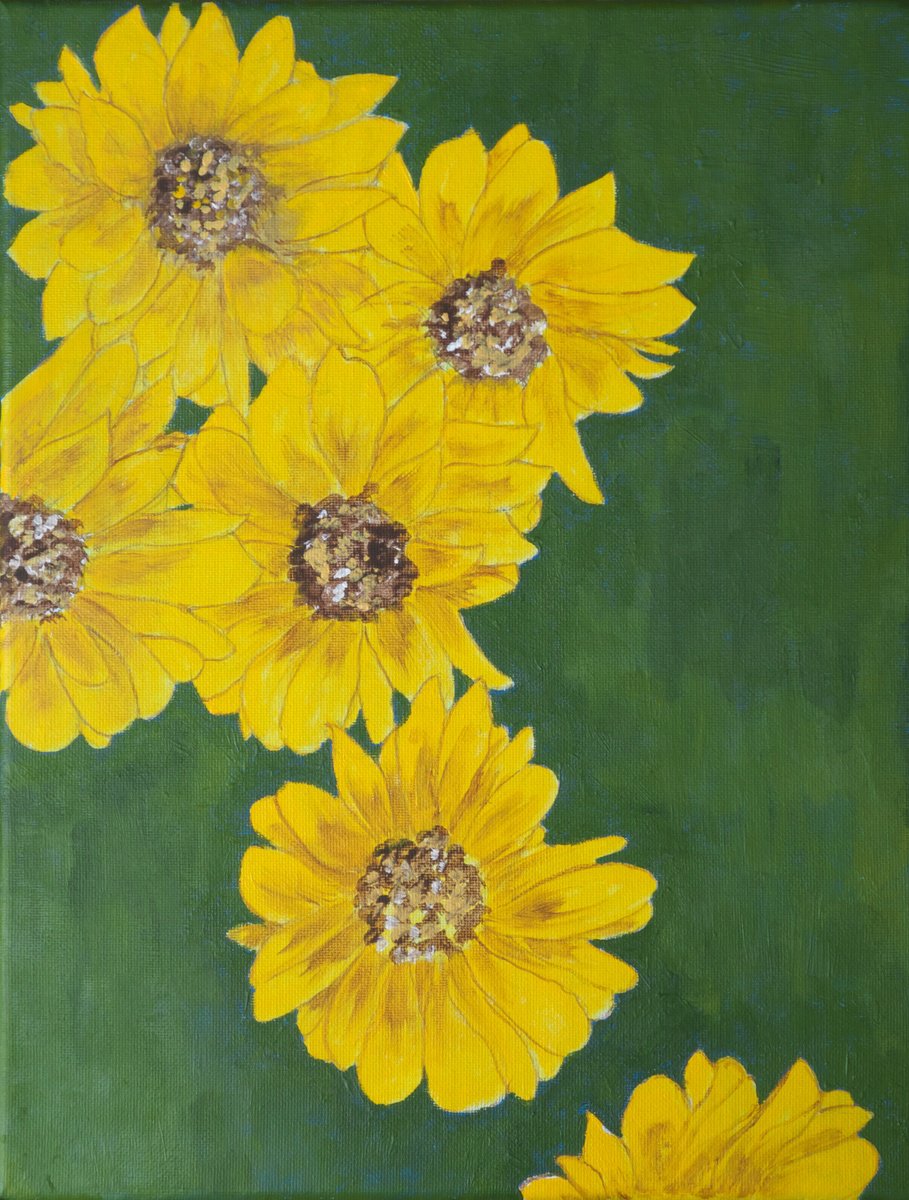 Impressionistic Botanical Acrylic Painting By Maddalena Pacini, 11 X 14", Sunflowers, Original Artwork