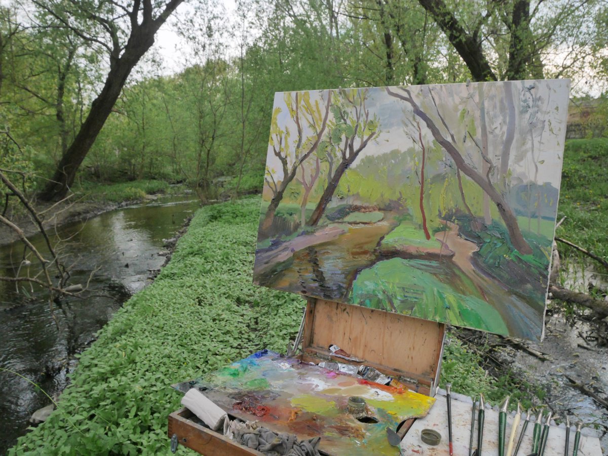 Impressionistic Landscape Oil Painting By Victor Onyshchenko, 31 X 24", Spring Foliage Greens, Original Artwork