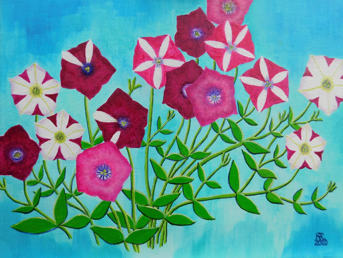 Oil Painting , More Pretty Petunias By Ruth Cowell, 12 X 10, Artwork For Sale On Artfinder