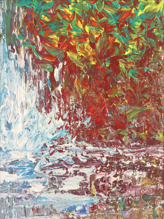Waterfall-Impressionistic Acrylic Painting-Ready to Hang-Muted Collection