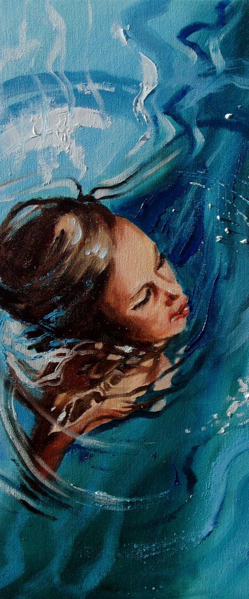 " BLUE ... " SEA original painting palette knife GIFT MODERN URBAN ART OFFICE ART DECOR HOME DECOR GIFT IDEA by Monika Luniak