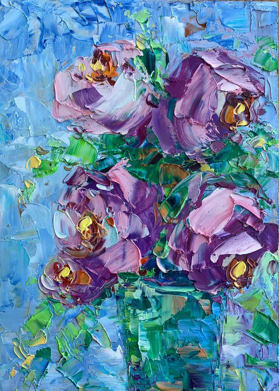 Original Art, Painting Rose, Flower Artwork Flowers, Painting by Kseniya Kovalenko