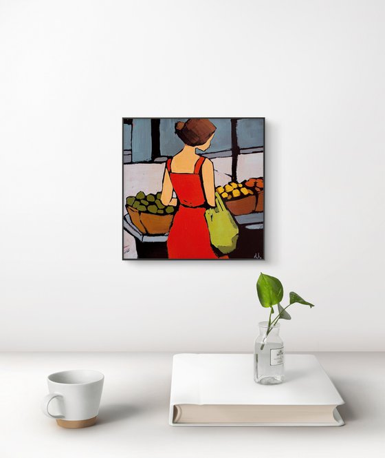 Woman on Market - Original Art 8x8 inch