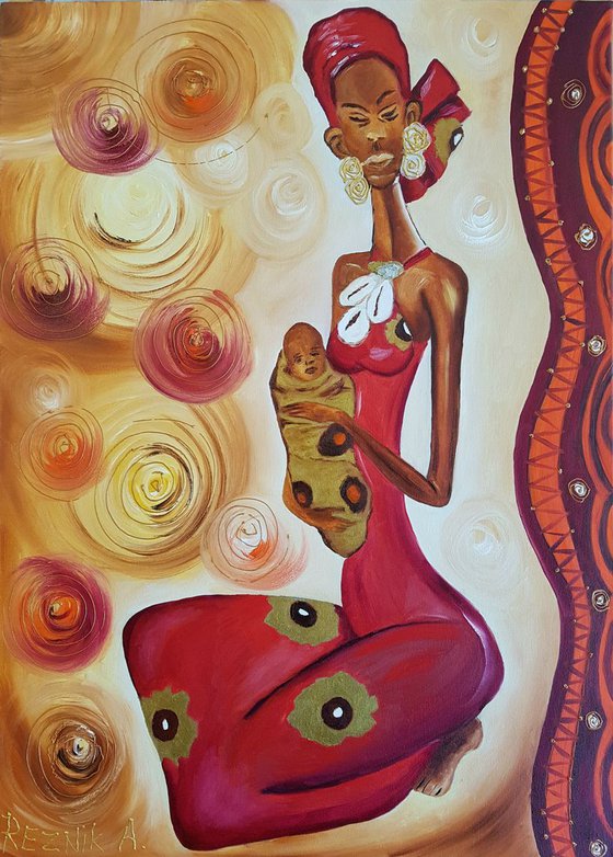 African woman with a newborn baby 50*70cm