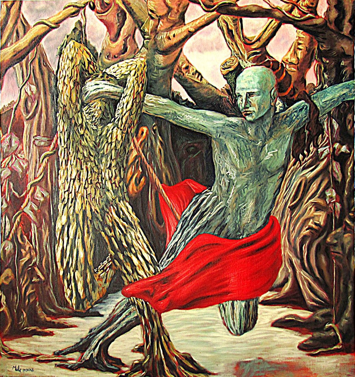 Botanical Oil Painting By Antonio Mele, 54 X 59, Lotta Arborea, Original Artwork