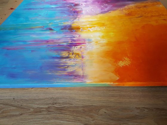 On the edge  - XL  colorful  palette knife  abstract painting