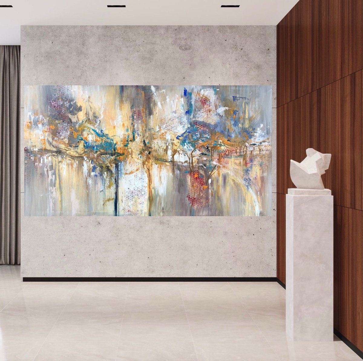 Abstract Painting By Snezana Djordjevic, 55 X 31", Beyond The Evening Star, Original Artwork