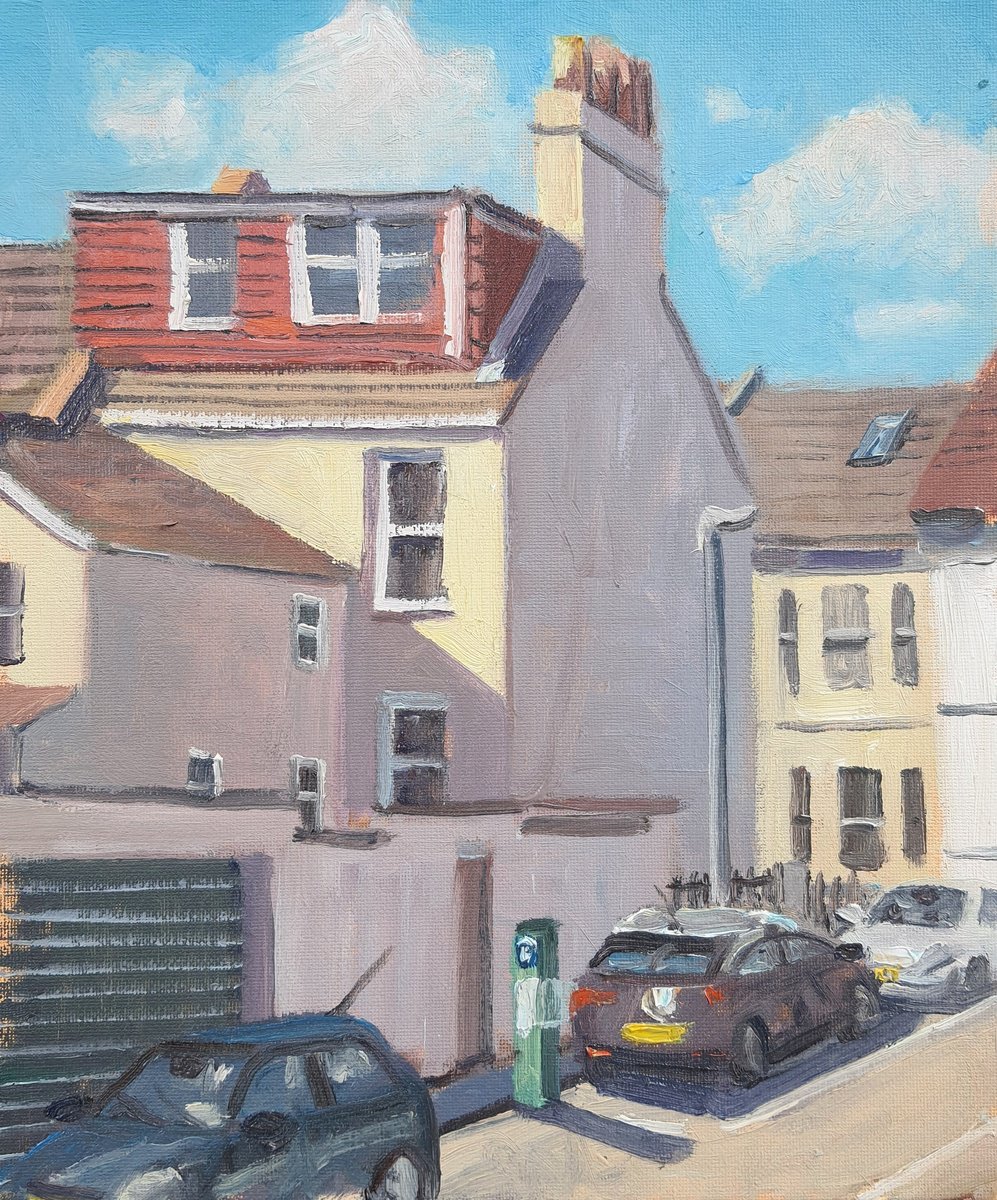 Impressionistic Cityscapes Oil Painting By Roberto Ponte, 10 X 12", Brighton Streets, Original Artwork