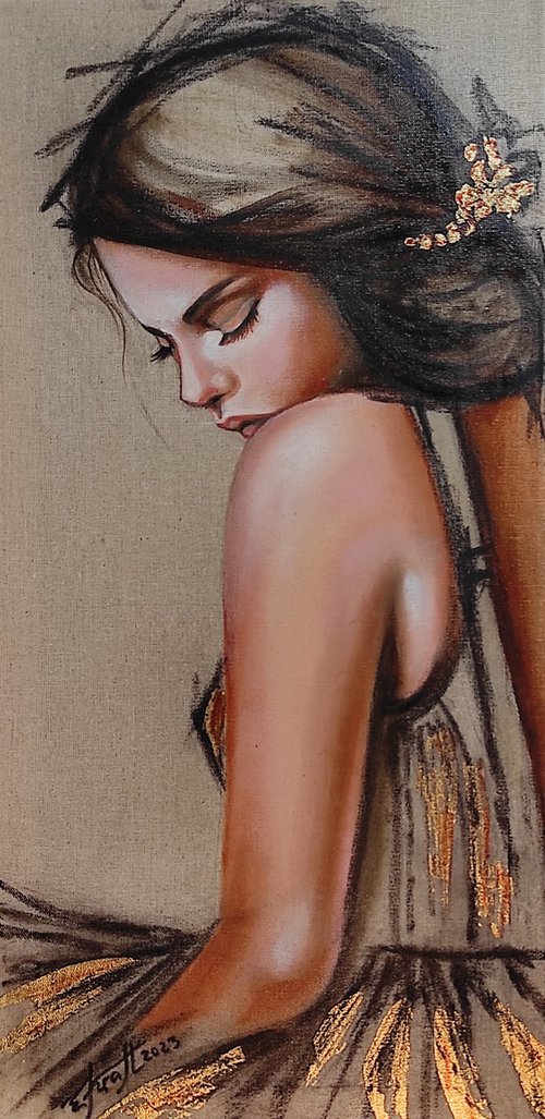 "Fragile"60x30x2cm,original oil painting on canvas , ready to hang by Elena Kraft