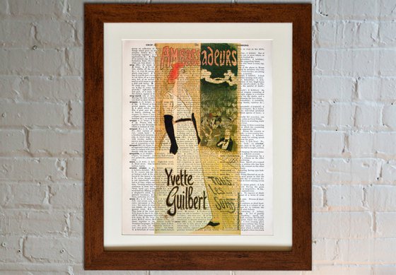 Yvette Guilbert, Tous les Soirs - Collage Art Print on Large Real English Dictionary Vintage Book Page