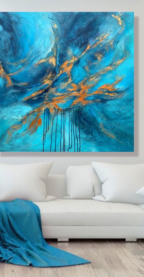 Blue Planet - XL LARGE,  TEXTURED ABSTRACT ART – EXPRESSIONS OF ENERGY AND LIGHT. READY TO HANG! by Julijana Ravbar