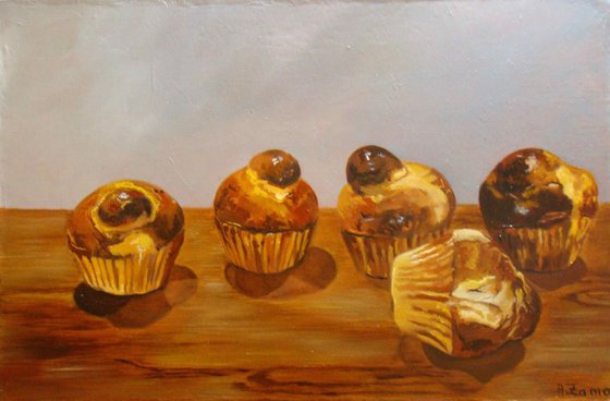 Les brioches, Original Oil Painting by Anne Zamo