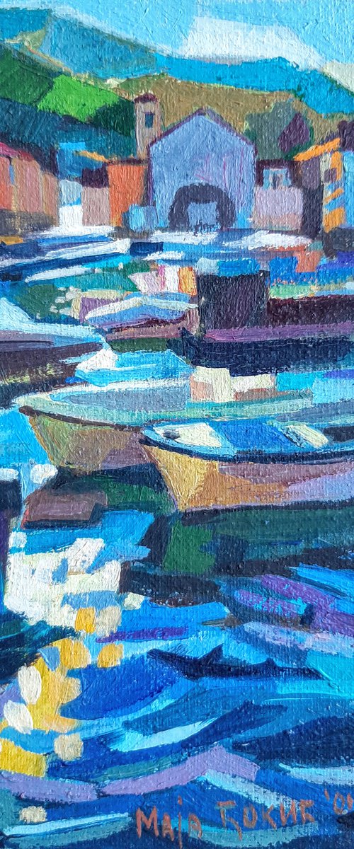 Boats at sunset, miniature, 16x11 cm by Maja Đokić Mihajlović