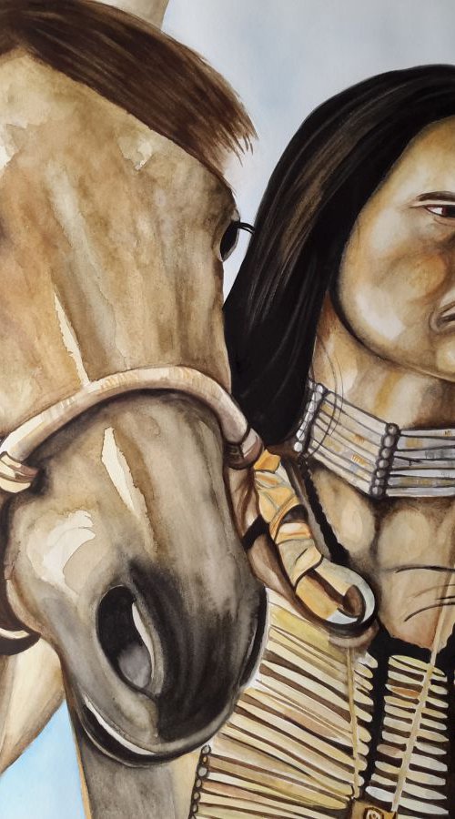 Warrior with Horse, Native American. by June Holman