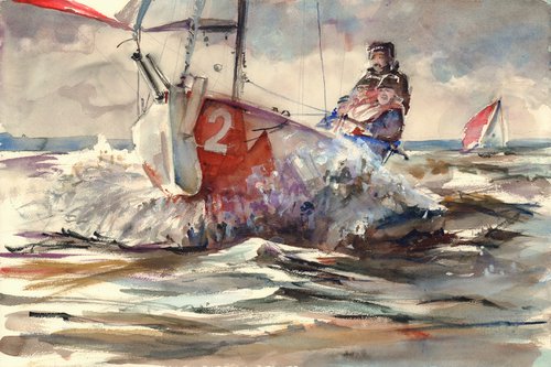 Man-to-man talking to the sea (yacht racing) by Irina Bibik-Chkolian