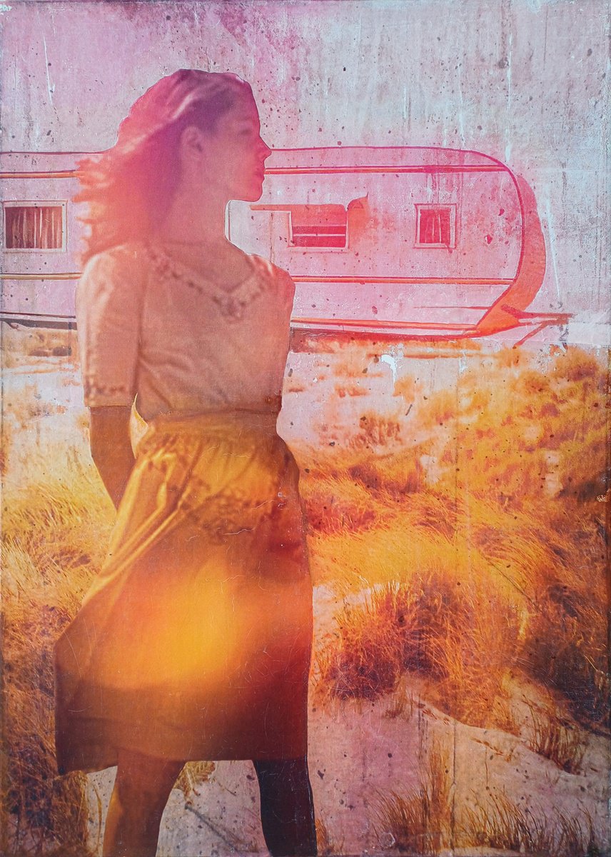 Surrealistic Landscape Collage By Db Waterman, 20 X 28, When Time Stood Still, Original Artwork