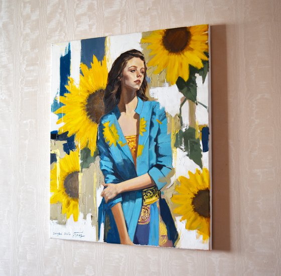 A portrait with sunflowers