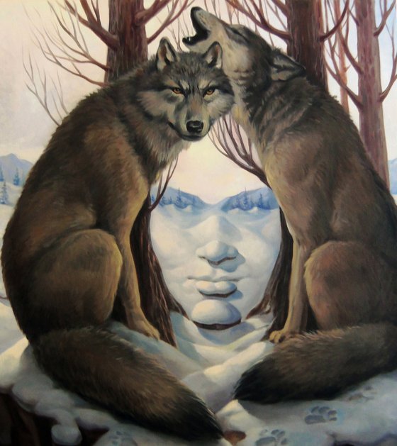 She - Wolf 60x80cm, oil painting, surrealistic artwork