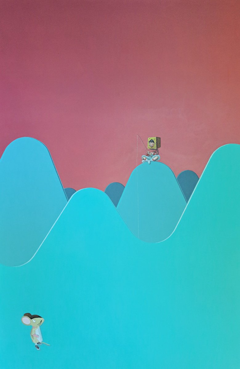 Portrait Painting By Lee Jenkinson, 39 X 59", Mice Fishing, Original Artwork