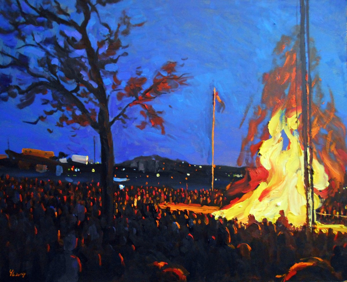 Impressionistic Landscape Oil Painting By Yuanyuan Liu, 16 X 13", Walpurgis Night, Original Artwork