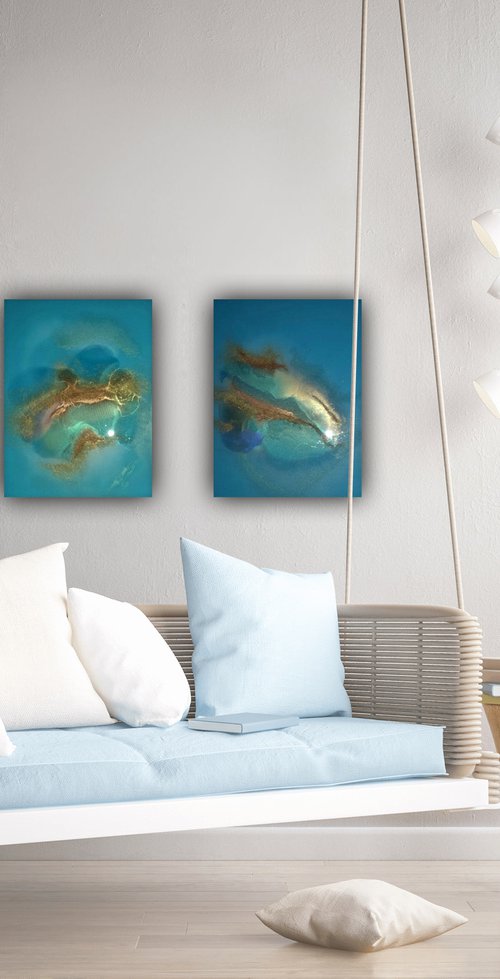 Elysium - aerial greek island painting by Ana Hefco