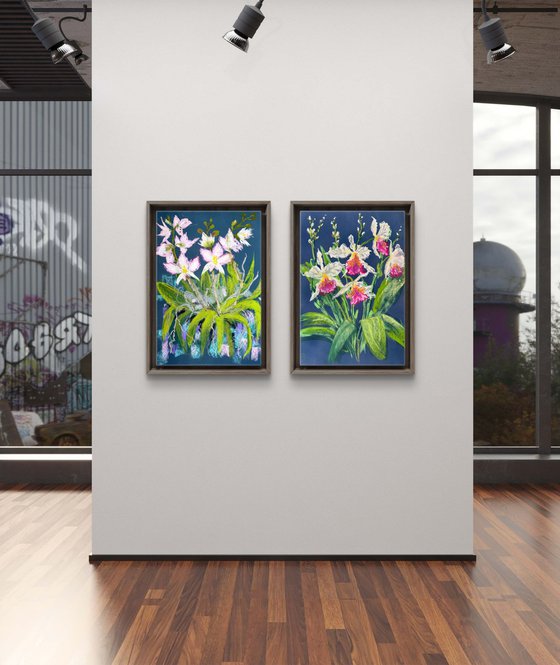 Set of 2 Wild orchids Pastel