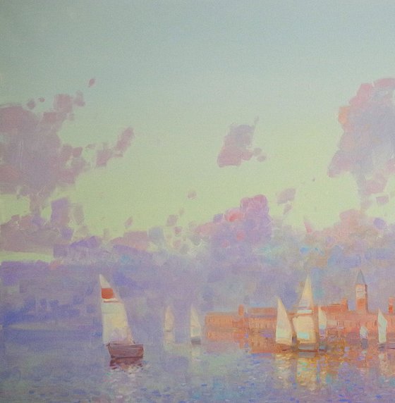 Sail Boats, Original oil painting, Handmade artwork, One of a kind