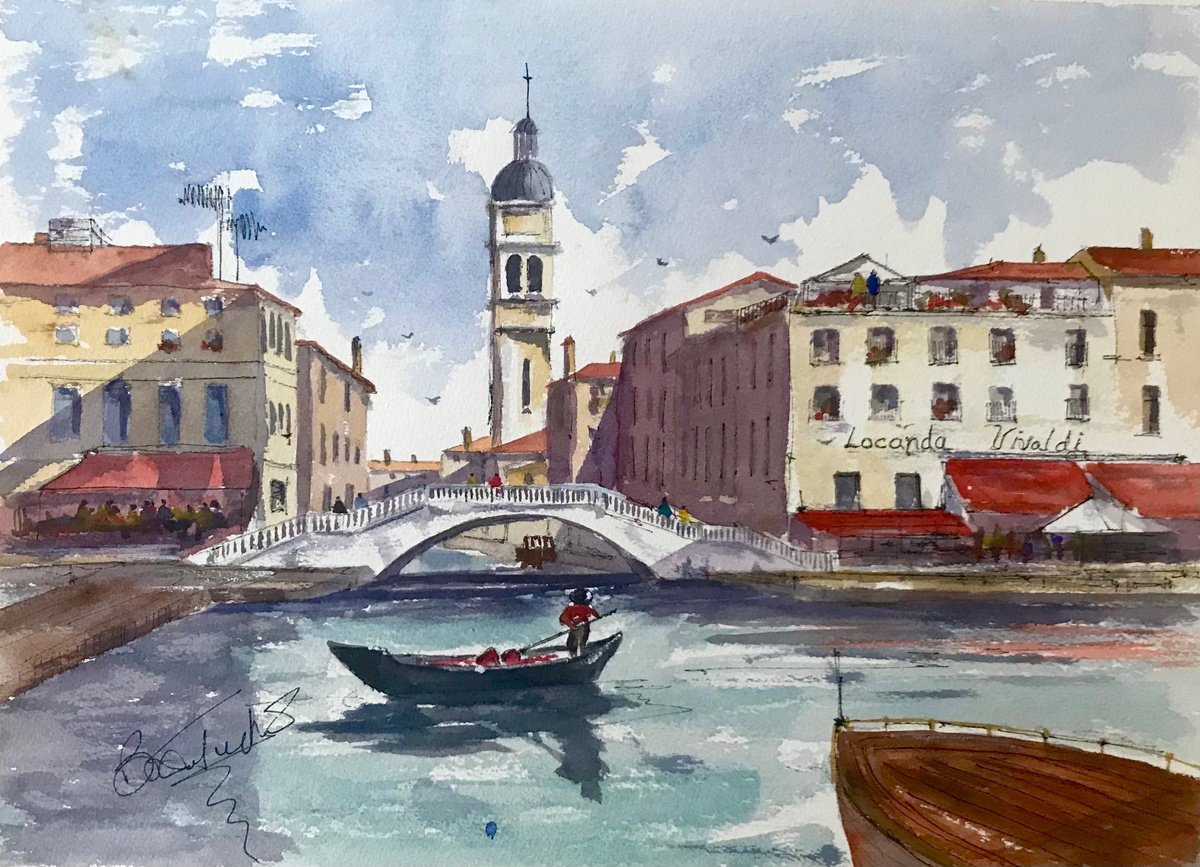 Impressionistic Cityscapes Watercolour By Brian Tucker, 15 X 11, Venice,Riva Schiavoni, Original Artwork