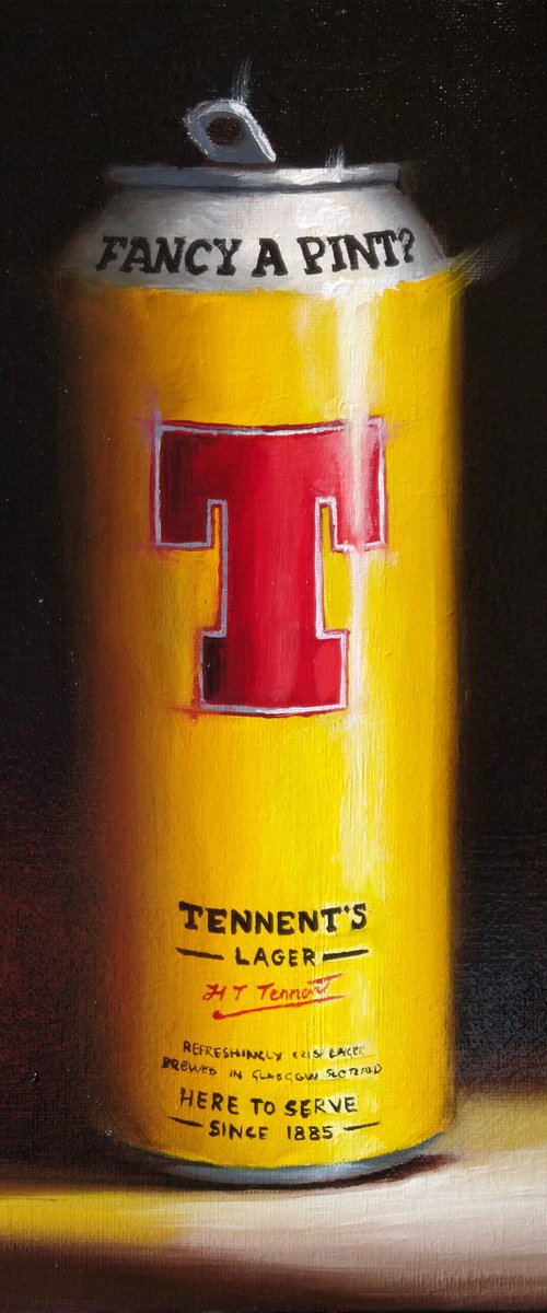 Tennents Lager still life by Jane Palmer Art